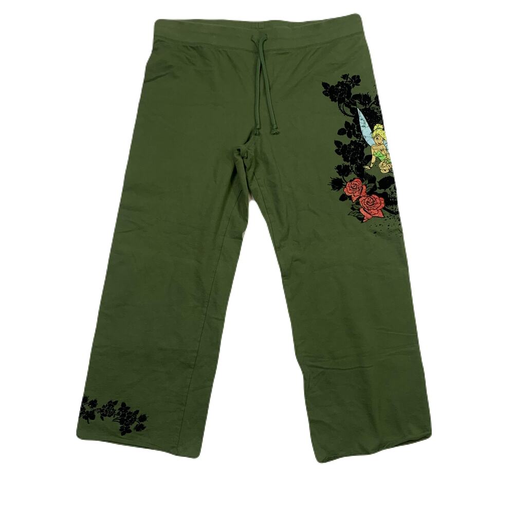 Disney Tinkerbell Green Punk Sweatpants Black Glitter Velvet  XL